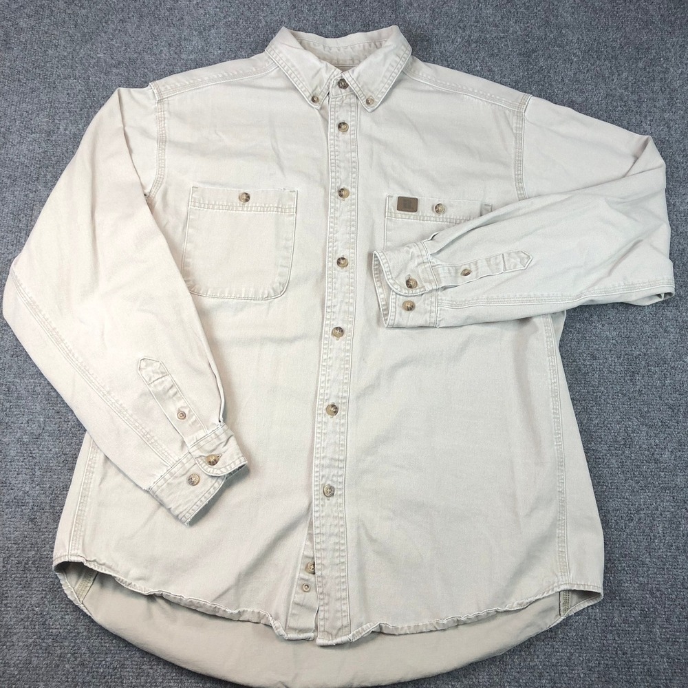 Wrangler Riggs Workwear Shirt Men's XL‎ Khaki Long Sleeve Button-down Heavy Duty